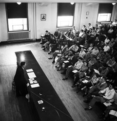 Breneman in a classroom