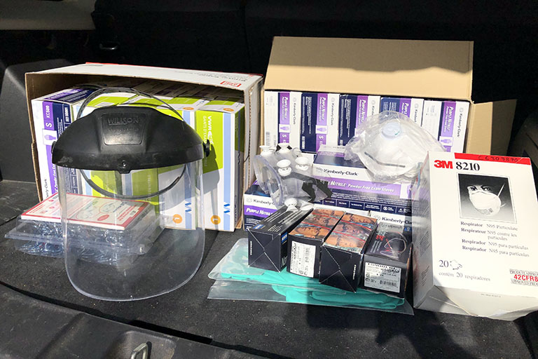 Personal protective equipment for health care workers: masks, gloves, shield, etc.