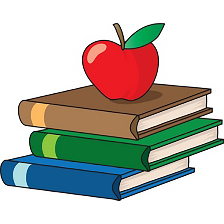 Drawing of apple on a pile of books.