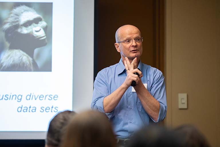 Professor Armin Moczek presenting the successful teaching module 'Human evolution' at the National Association of Biology Teachers conference in Chicago in November 2019.